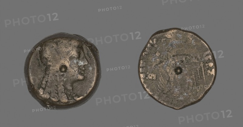 Coin Portraying Queen Cleopatra I as the Goddess Isis, 146/127 BC, issued by Ptolemy VIII Euergetes II, Greek, minted in Paphos, Cyprus, Egypt, Bronze, Diam. 2.5 cm, 18.2 g