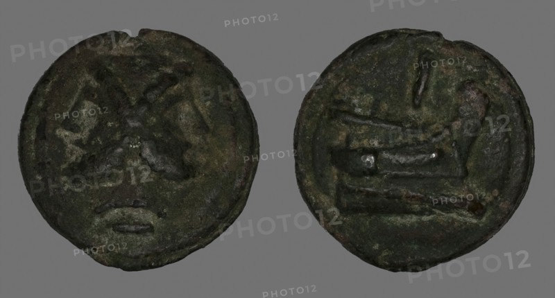 As (Coin) Depicting the God Janus, 225/217 BC, Roman, minted in Rome, Italy, Bronze, Diam. 6.3 cm, 261.10 g