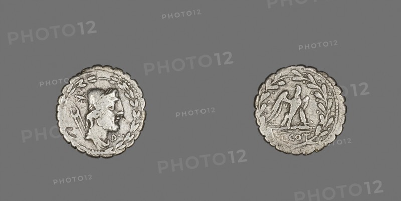 Denarius Serratus (Coin) Depicting the God Vulcan, 105 BC, Roman, minted in Rome, Italy, Silver, Diam. 1.9 cm, 3.63 g