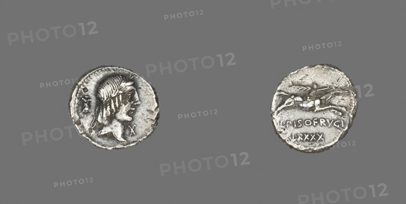Denarius (Coin) Depicting the God Apollo, 90 BC, Roman, minted in Rome, Italy, Silver, Diam. 1.8 cm, 3.93 g