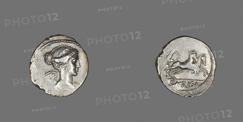 Denarius (Coin) Depicting the Goddess Victory, 46 BC, Roman, minted in Rome, Italy, Silver, Diam. 2.1 cm, 4.13 g