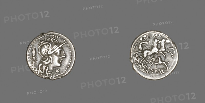 Denarius (Coin) Depicting the Goddess Roma, 128 BC, Roman, minted in Rome, Roman Empire, Silver, Diam. 2 cm, 3.79 g