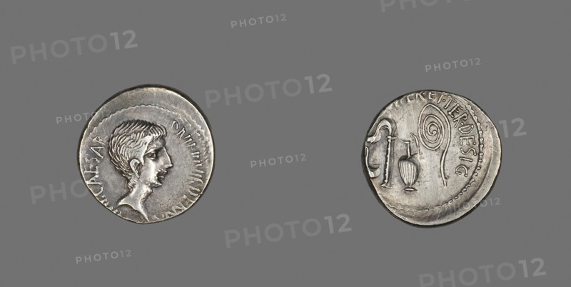 Denarius (Coin) Portraying Octavian, 37 BC, Roman, Italy, Silver, Diam. 2 cm, 4.00 g
