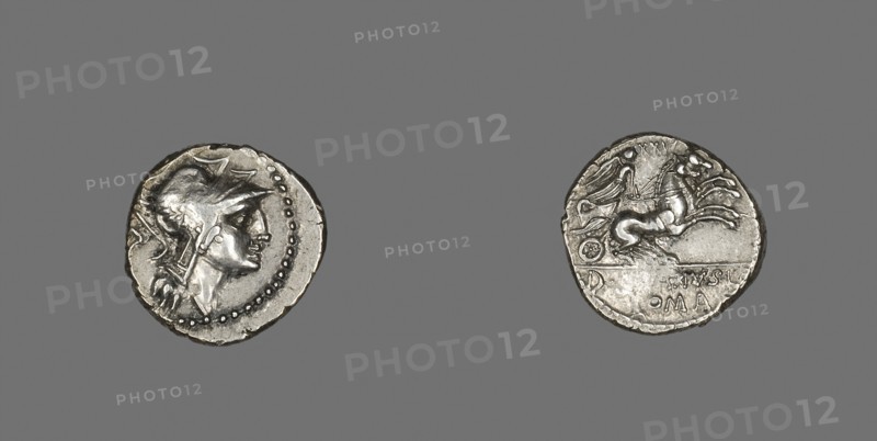 Denarius (Coin) Depicting the Goddess Roma, 91 BC, Roman, minted in Rome, Italy, Silver, Diam. 1.8 cm, 3.78 g