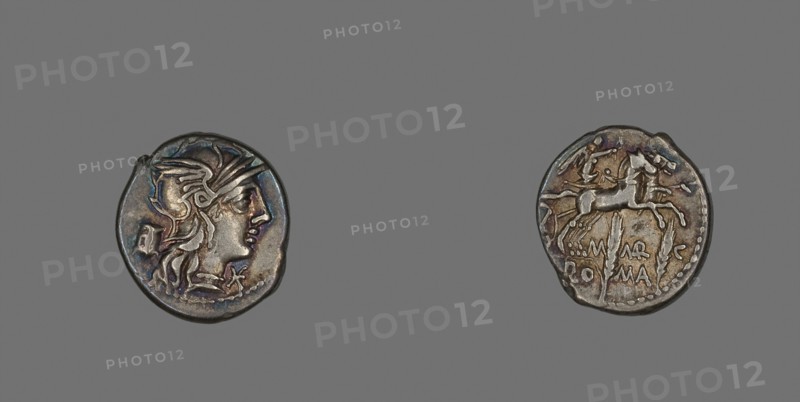 Denarius (Coin) Depicting the Goddess Roma, 134 BC, Roman, minted in Rome, Italy, Silver, Diam. 1.9 cm, 3.90 g