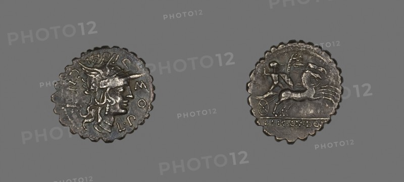 Denarius Serratus (Coin) Depicting the Goddess Roma, 118 BC, Roman, minted in Narbo, Italy, Silver, Diam. 2.1 cm, 3.65 g
