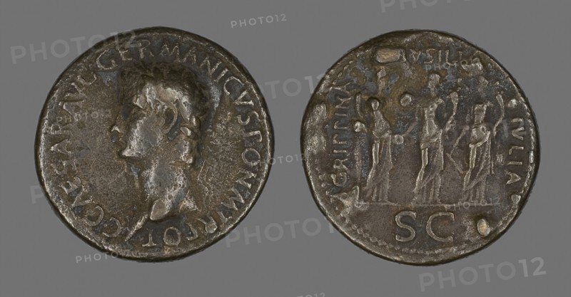 Sestertius (Coin) Portraying Emperor Gaius (Caligula), AD 37/38, Roman, minted in Rome, Rome, Bronze, Diam. 3.5 cm, 26.6 g