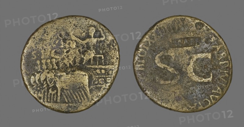 Sestertius (Coin) Depicting an Elephant Quadriga, AD 34/35, Roman, minted in Rome, Rome, Bronze, Diam. 3.5 cm, 20.43 g