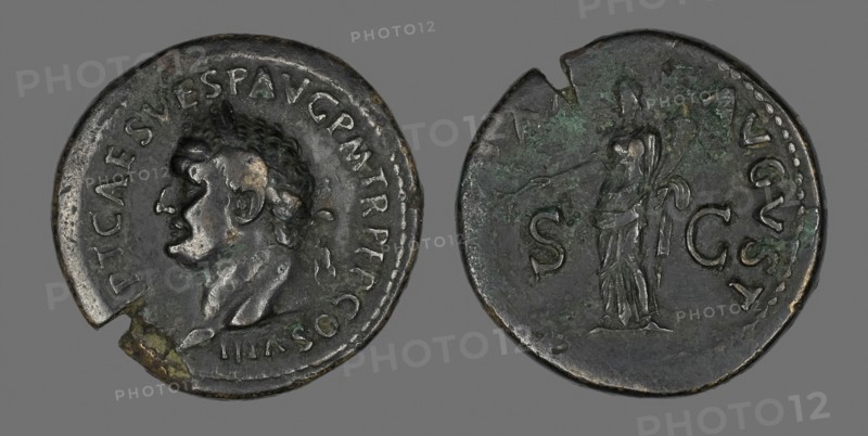 Coin Portraying Emperor Vespasian, AD 76, Roman, Roman Empire, Bronze, Diam. 3.4 cm, 21.48 g