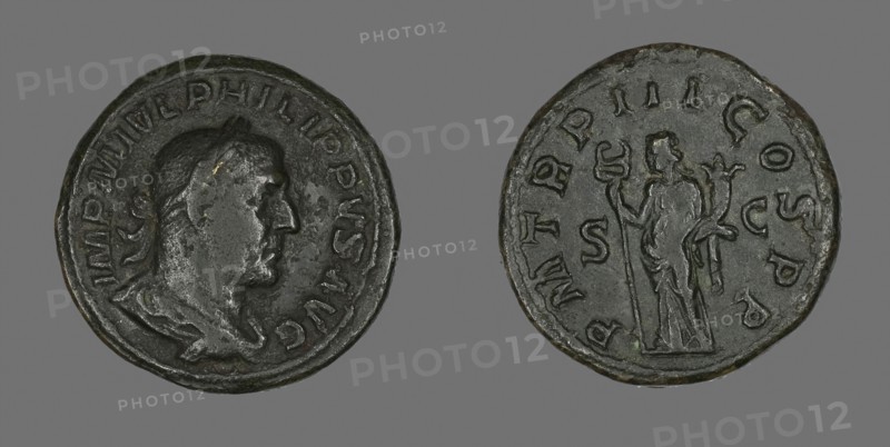 Sestertius (Coin) Portraying King Philip I, AD 246, Roman, Rome, Bronze, Diam. 3.1 cm, 24.19 g