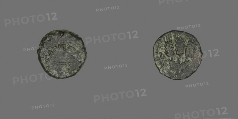 Coin Depicting a Parasol, AD 42/43, issued by Herod Agrippa I (AD 37–44), Roman, Palestine, Israel, Bronze, Diam: 1.7 cm, 2.55 g