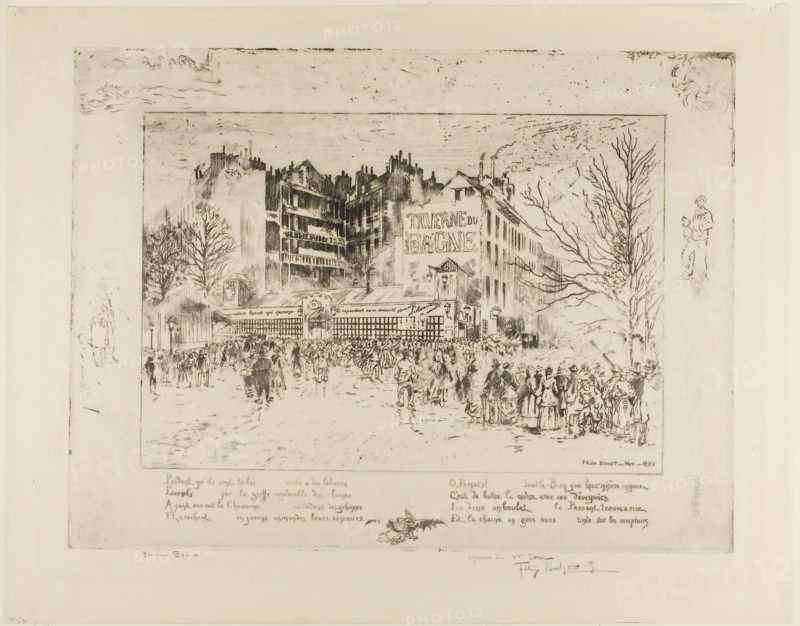 The Place des Martyrs and the Jailhouse Tavern, 1885, Félix Hilaire Buhot, French, 1847-1898, France, Soft ground etching on paper, 340 × 449 mm (plate), 533 × 420 mm (sheet)
