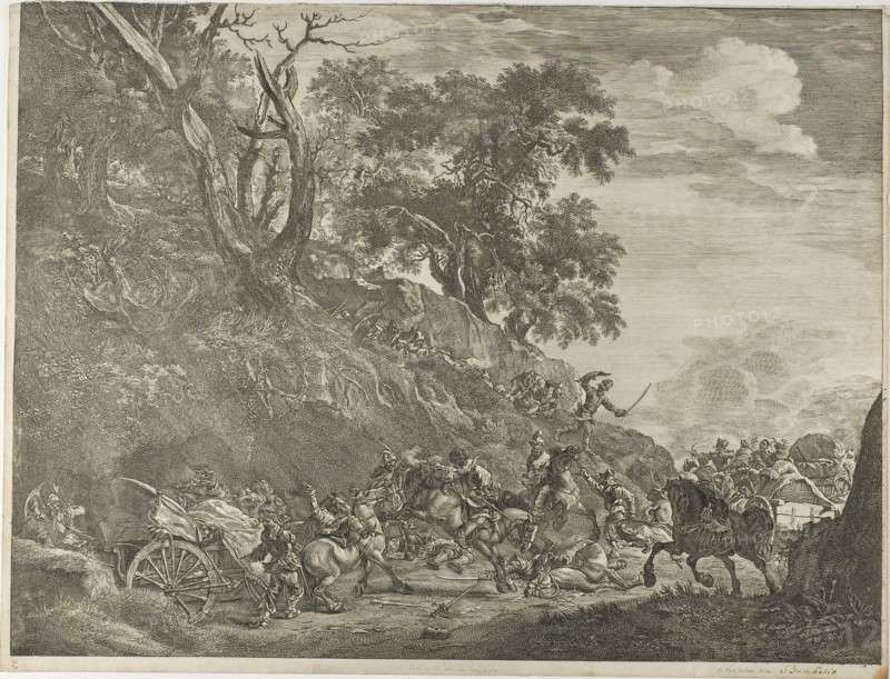 Attack on a Convoy, n.d., Cornelis Visscher (Dutch, c. 1629-1658), after Pieter van Laer (Netherlandish, 1592/95-1642), Holland, Engraving on paper