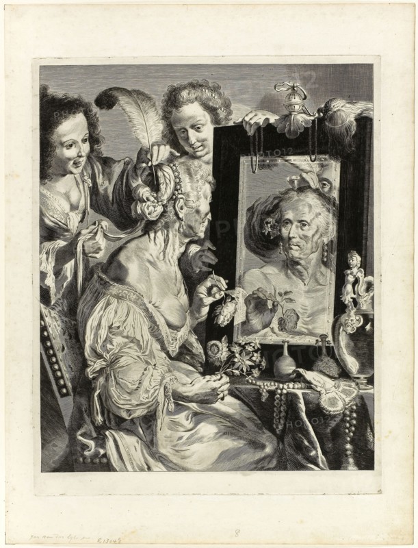 The Coquette, 1656/58, Jeremias Falck (Polish, 1619-1677), after Bernardo Strozzi (Italian, 1581-1644), Poland, Engraving on cream laid paper, 400 x 317 mm