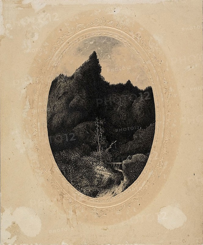 The Traveler in the Mountains, 1870/79, Rodolphe Bresdin, French, 1825-1885, France, Pen and black ink with brush and gray wash, on tan embossed card, 167 × 139 mm