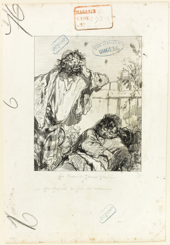 Les Propos de Thomas Vireloque: His Majesty the King of beasts, 1852, Paul Gavarni, French, 1804-1866, France, Lithograph in black on cream wove paper, 202 × 160 mm (image), 360 × 243 mm (sheet)