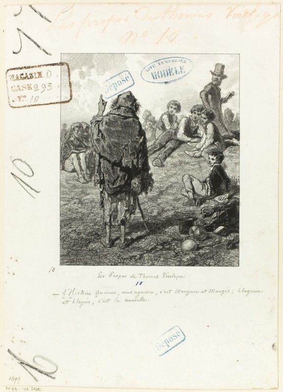 Les Propos de Thomas Vireloque: The old story, my lambkins, 1852, Paul Gavarni, French, 1804-1866, France, Lithograph in black on cream wove paper, 190 × 160 mm (image), 344 × 247 mm (sheet)