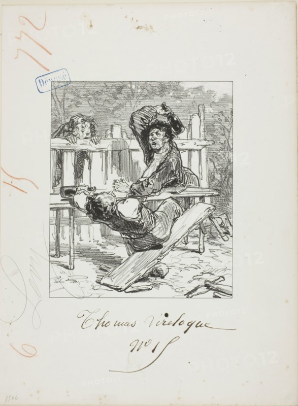 Les Propos de Thomas Vireloque: Brains cracked-but bottles, 1853, Paul Gavarni, French, 1804-1866, France, Lithograph in black on cream wove paper, 193 × 162 mm (image), 356 × 265 mm (sheet)