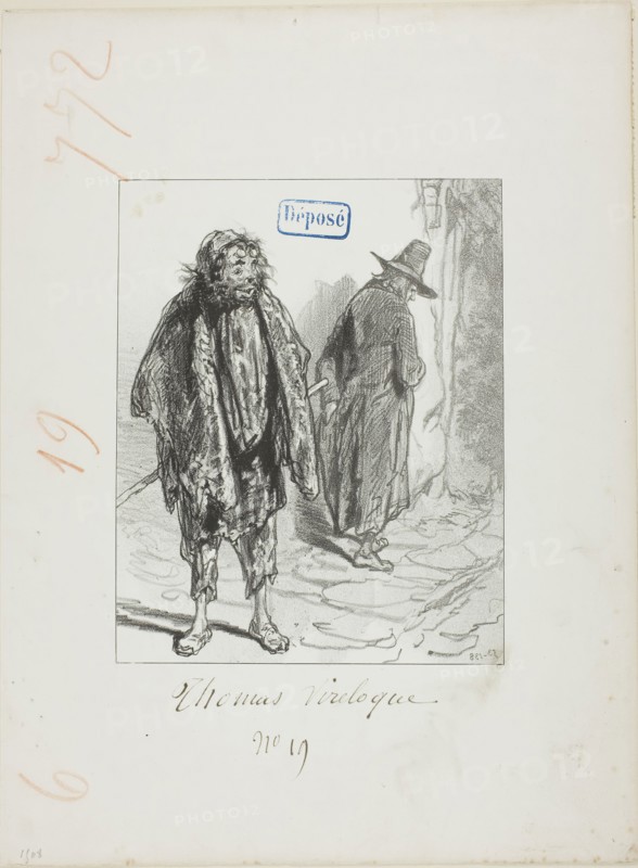 Les Propos de Thomas Vireloque: Figaro grown old-becomes Bazile, 1853, Paul Gavarni, French, 1804-1866, France, Lithograph in black on cream wove paper, 202 × 161 mm (image), 357 × 265 mm (sheet)