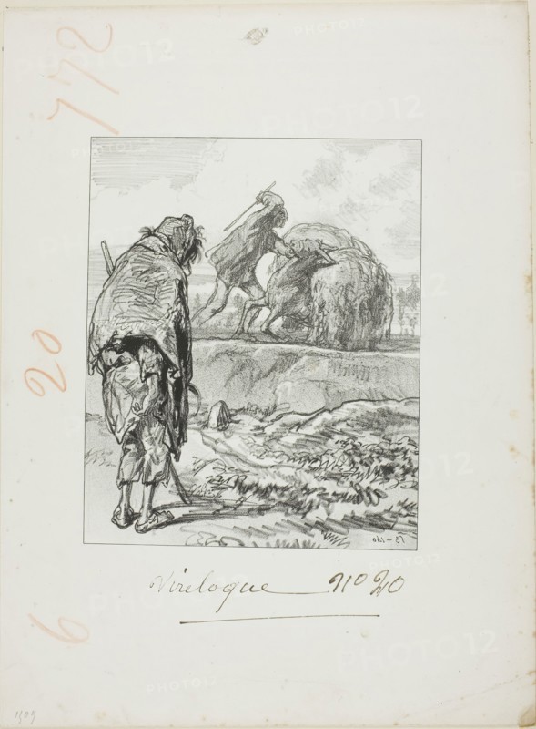 Les Propos de Thomas Vireloque: Michael paying wages to his servant (beating him), 1853, Paul Gavarni, French, 1804-1866, France, Lithograph in black on cream wove paper, 202 × 165 mm (image), 357 × 264 mm (sheet)
