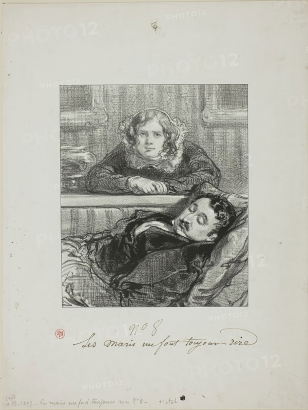 Husbands Always Make Me Laugh: He goes on the loose, 1853, Paul Gavarni, French, 1804-1866, France, Lithograph in black on ivory wove paper, 192.5 × 161 mm (image), 352 × 264 mm (sheet)