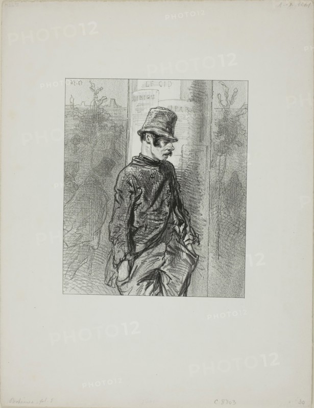 Bohemes: On the road to the Assises Court, 1853, Paul Gavarni, French, 1804-1866, France, Lithograph in black on cream wove paper, 191 × 160 mm (image), 361 × 276 mm (sheet)