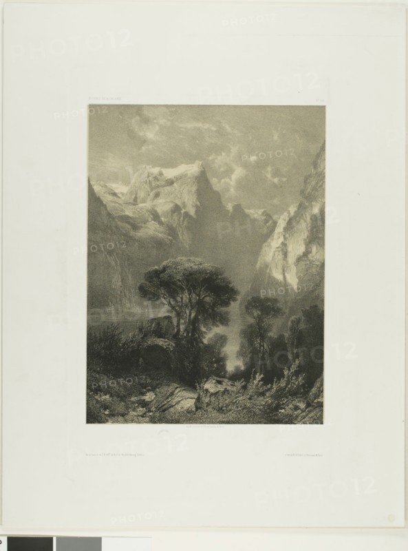 Brunnen, 1852, Alexandre Calame, Swiss, 1810-1864, Switzerland, 278 x 210 mm (image), 454 x 352 mm (sheet)