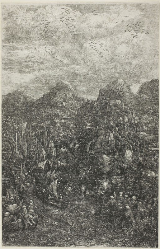 The Miraculous Draught of Fishes, 1883, Rodolphe Bresdin, French, 1825-1885, France, Lithograph on gray chine laid down on ivory wove paper, 482 × 310 mm