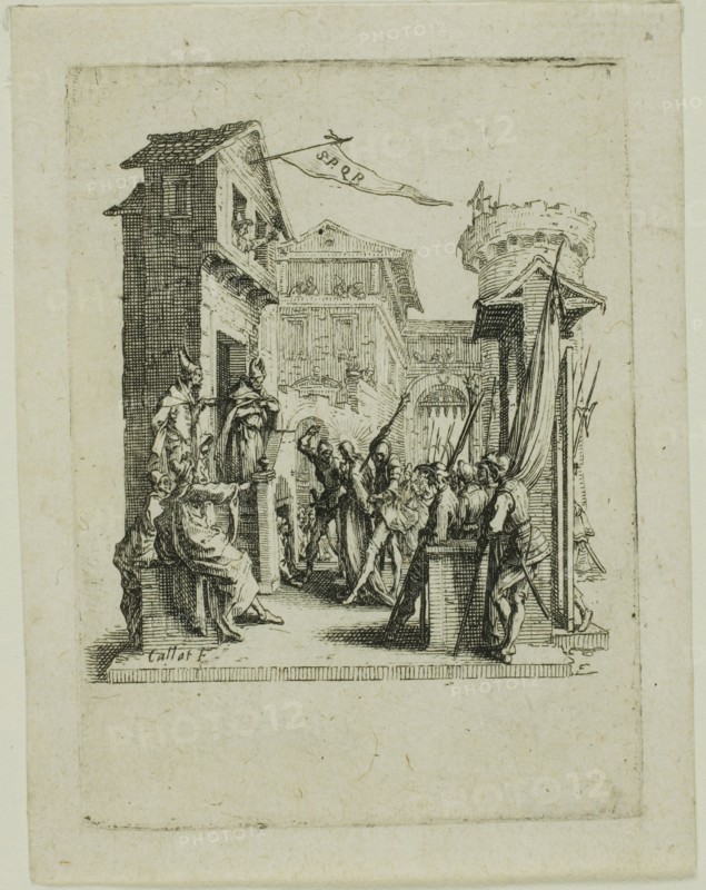 Jesus Before Caiaphas, from The Small Passion, 1624/31, Jacques Callot, French, 1592-1635, France, Etching on ivory laid paper, 76.5 × 57 mm