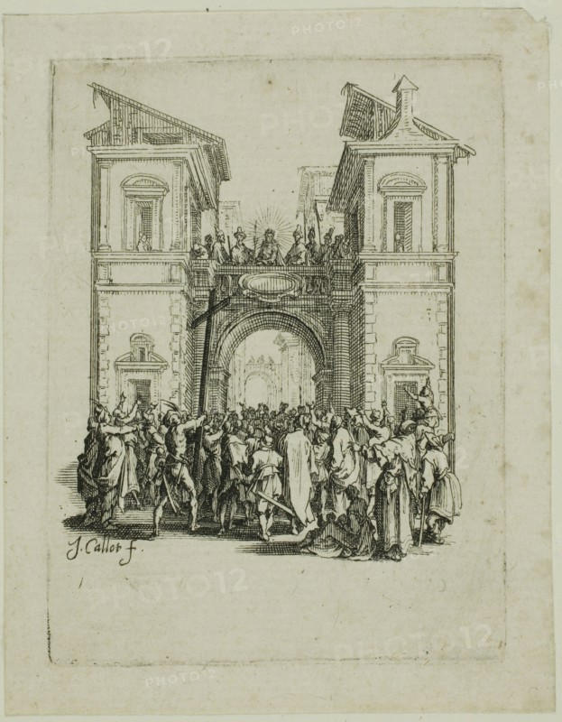 The Presentation to the People, from The Small Passion, 1624/31, Jacques Callot, French, 1592-1635, France, Etching on ivory laid paper, 76 × 57 mm