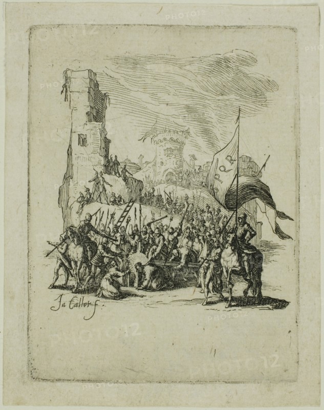 Christ Carrying the Cross, from The Small Passion, 1624/31, Jacques Callot, French, 1592-1635, France, Etching on ivory laid paper, 78 × 59 mm