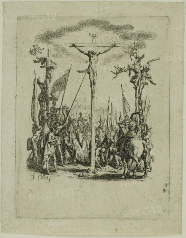 Jesus is Pierced with a Lance, from The Small Passion, 1624/31, Jacques Callot, French, 1592-1635, France, Etching on ivory laid paper, 75.5 × 57.5 mm