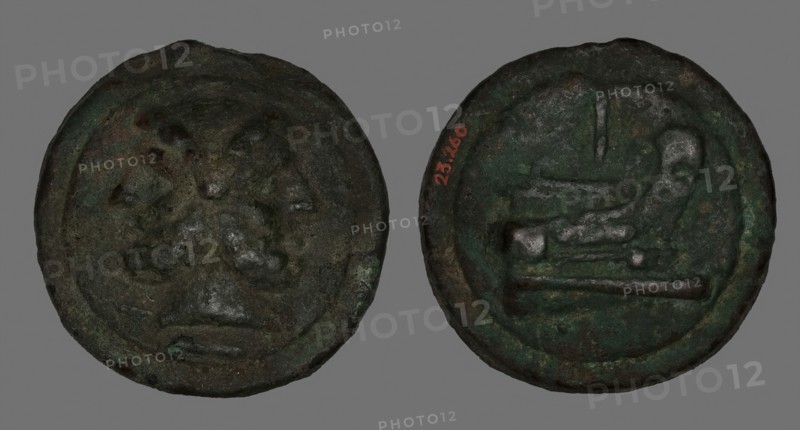 As (Coin) Depicting the God Janus, 225/217 BC, Roman, Roman Empire, Bronze, Diam. 6.6 cm, 262.47 g