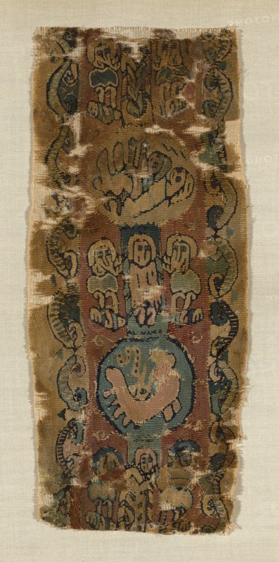 Fragment (Border), Roman period (30 B.C.– 641 A.D.)/ Arab period (641–969), 7th/8th century, Egypt, Egypt, Linen and wool, slit tapestry weave, 27.9 × 12.7 cm (11 × 5 in.)