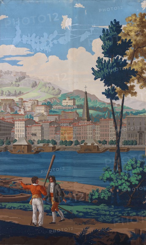 Two Joined Panels: The Views of Lyon, First edition, 1821, France, Paris, France, Block-printed, color on paper, 170.2 × 103.5 cm (67 × 40 3/4 in.)