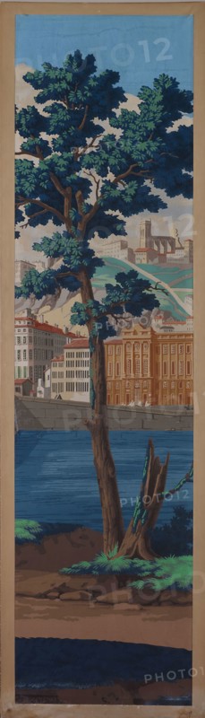Panel: The Views of Lyon, First edition, 1821, France, Paris, France, Block-printed, color on paper, 170.2 × 44.5 cm (67 × 17 1/2 in.)