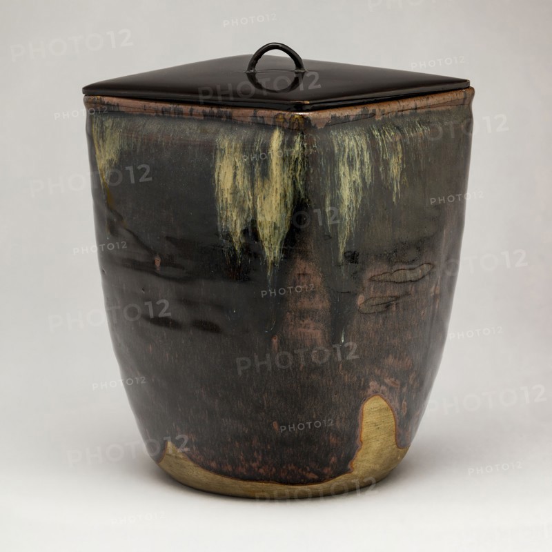 Takatori-Ware Water Jar (Mizusashi), 19th century, Japanese, active 19th century, Japan, Glazed stoneware with lacquer lid