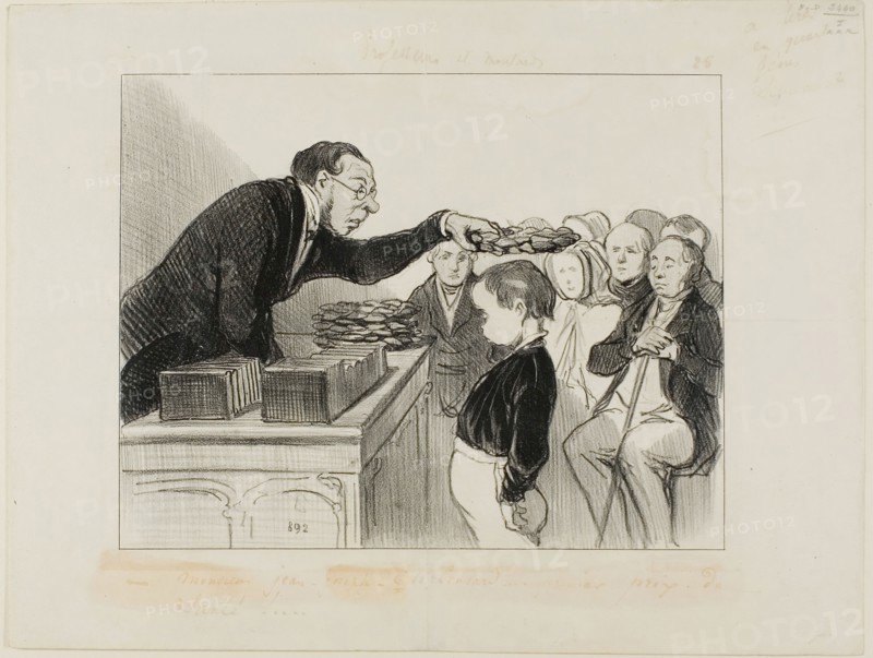 Mr. Jean-Joseph-Chaboulard… first prize for good health!, plate 28 from Professeurs et Moutards, 1846, Honoré Victorin Daumier (French, 1808-1879), printed by Aubert & Cie. (French, active 19th century), later published in Le Charivari (French, 1832-1915), France, Lithograph in black on white wove paper, 190 × 243 mm (image), 263 × 343 mm (sheet)