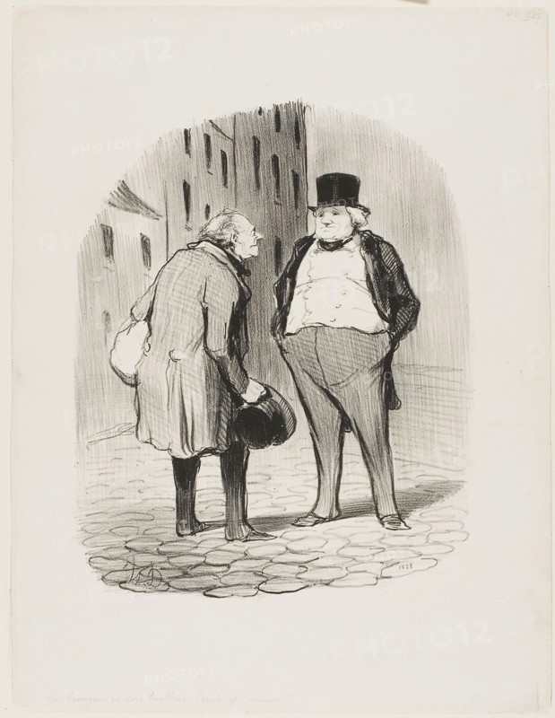 The Bourgeois and His Tailor, plate 5 from Les Bons Bourgeois, 1847, Honoré Victorin Daumier, French, 1808-1879, France, Lithograph in black on cream wove paper, 255 × 205 mm (image), 359 × 277 mm (sheet)