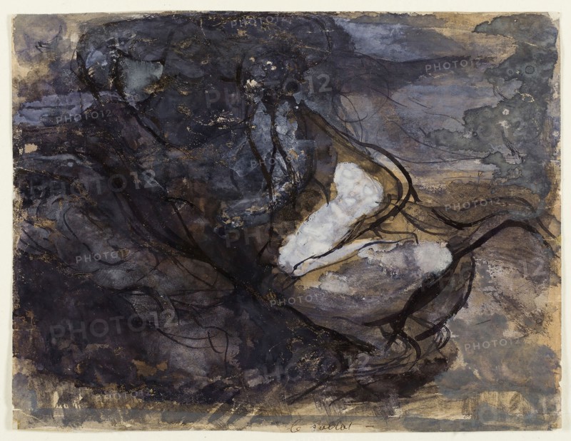 The Witches’ Sabbath (recto), Sketches of Centaurs (verso), c. 1883, Auguste Rodin, French, 1840-1917, France, Gouache, with pen and black ink, over graphite (recto), and graphite (verso), on tan wove paper, 191 × 146 mm