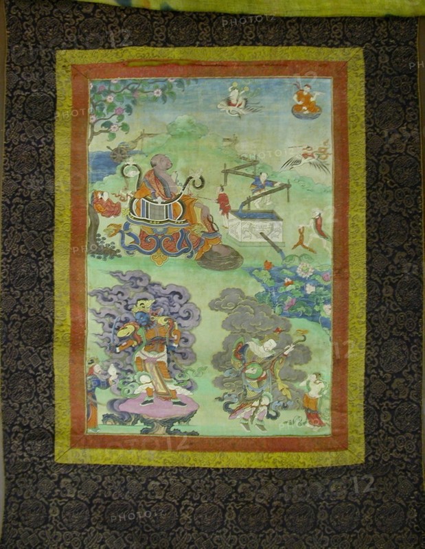 Painted Banner (Thangka) from a Set of Seven Honoring Gayadhara, a Pandit from India, 19th century, Tibet, Tibet, Pigment on cloth, Image: 43 x 29.5 cm, Overall: 109 x 62.6 cm
