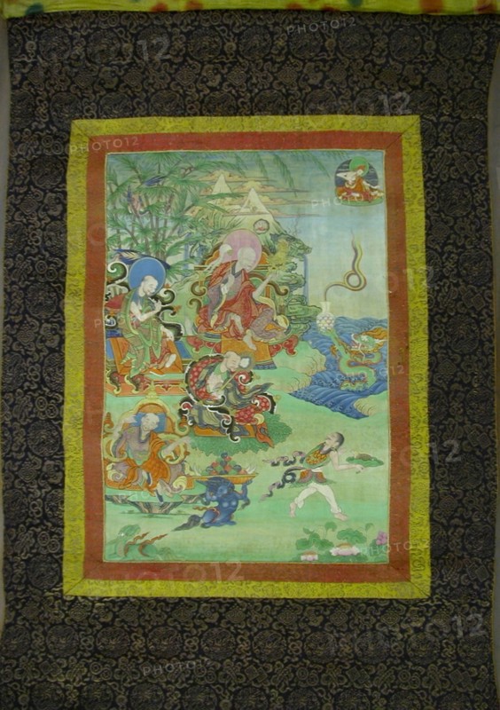 Painted Banner (Thangka) from a Set of Seven Honoring Gayadhara, a Sakya Pandit from India, 19th century, Tibet, Tibet, Pigment on cloth, Image: 43 x 29.6 cm, Overall: 109.5 x 64 cm