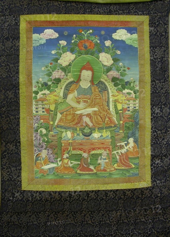 Painted Banner (Thangka) from a Set of Seven Honoring Gayadhara, a Sakya Pandit from India, 19th century, Tibet, Tibet, Pigment on cloth, Image: 44.6 x 31.2 cm, Overall: 110 x 63.5 cm