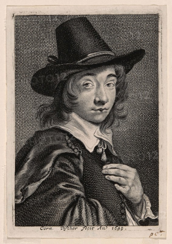 Self-Portrait, 1649, Cornelis Visscher, Dutch, c. 1629-1658, Holland, Etching and engraving in black on ivory laid paper, 136 x 90 mm (image), 139 x 93 mm (plate), 145 x 100 mm (sheet)