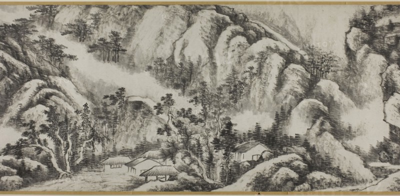 Landscape, Qing dynasty/early Republican period, 19th/early 20th century, Chinese, spurious signature of Gong Xian (??, 1618-1689), China, Handscroll, ink on paper, 10 3/4 × 110 in.