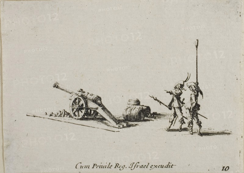 Preparing to Fire the Canon, plate ten from The Military Exercises, published 1635, Jacques Callot (French, 1592-1635), published by Israël Henriet (French, 1590-1661), France, Etching on paper, 60 × 83 mm