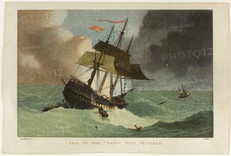 Loss of the Kent, East Indiaman, n.d., Published by Kronheim & Company, English, 19th century, London, Intaglio with color woodblocks (Baxter process), on paper