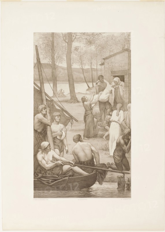 Pastoral Life of Saint Geneviève (left panel), c. 1888, Georges-William Thornley (French, 1857-1935), after Pierre Puvis de Chavannes (French, 1824-1898), France, Lithograph on paper, 509 × 300 mm (image), 702 × 503 mm (sheet)