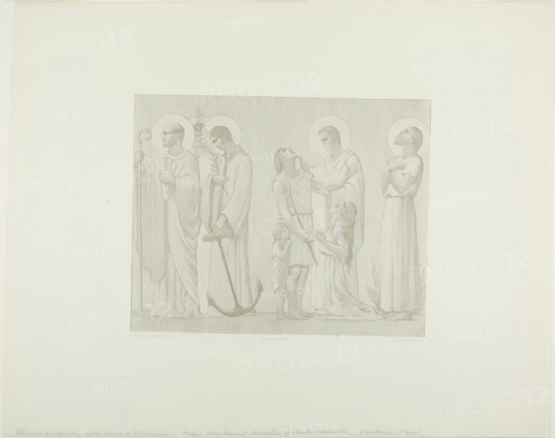 Legendary Saints of France (center frieze), c. 1888, Georges-William Thornley (French, 1857-1935), after Pierre Puvis de Chavannes (French, 1824-1898), France, Lithograph on paper, 241 × 303 mm (image), 444 × 553 mm (sheet)