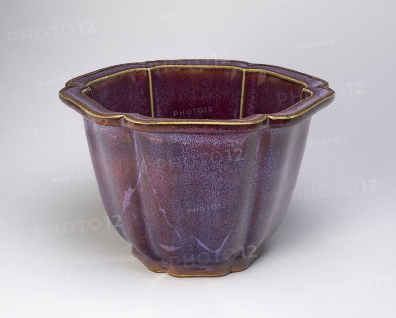Lobed Flowerpot, Ming dynasty (1368–1644), 15th century, China, Jun ware, stoneware with opaque reddish-blue glaze, H. 17.5 cm (6 7/8 in.), diam. 25.6 cm (10 1/16 in.)
